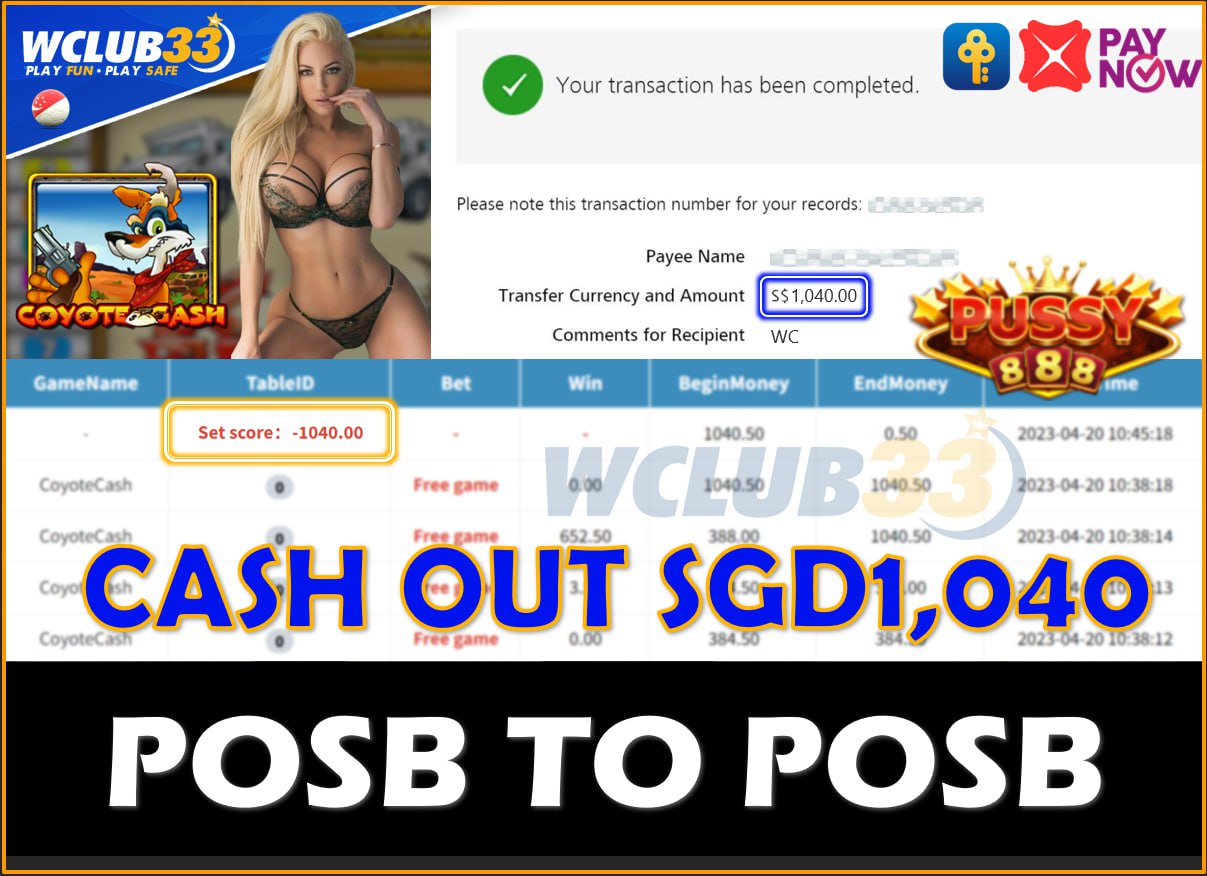 PUSSY888 - COYOTE CASH  WITHDRAW $1,040