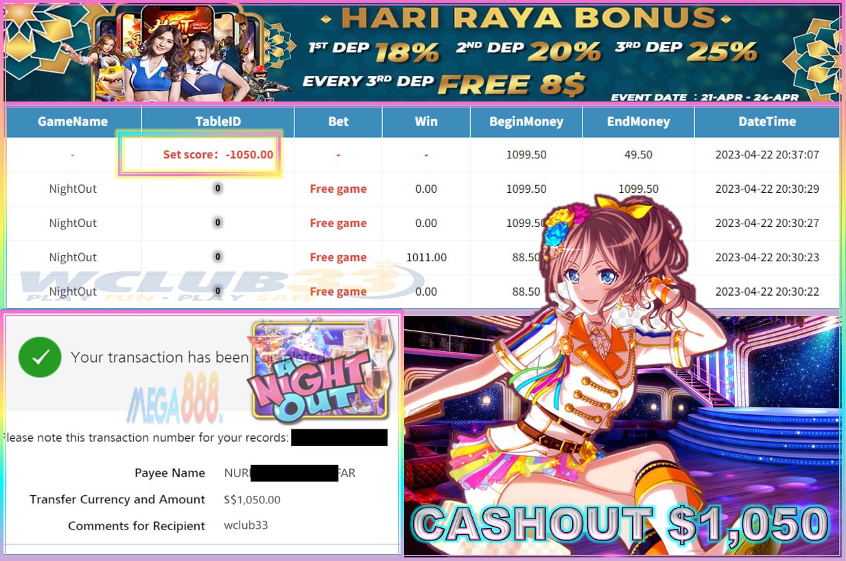 PUSSY888 - NIGHT OUT WITHDRAW : $1,050