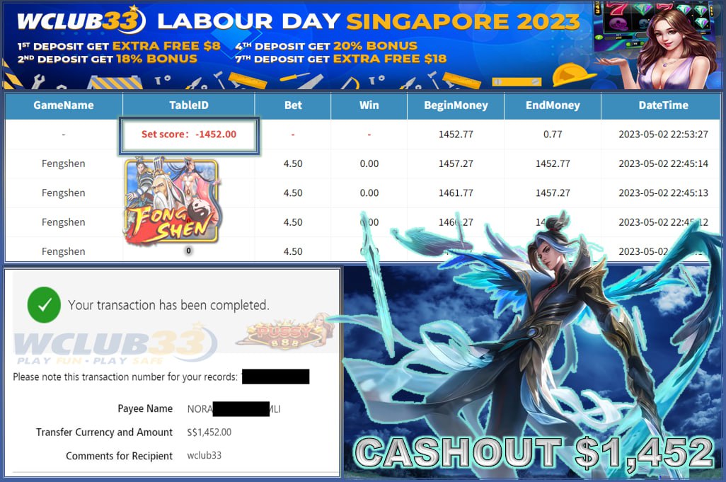 PUSSY888 FENGSHEN WITHDRAW : $1,452
