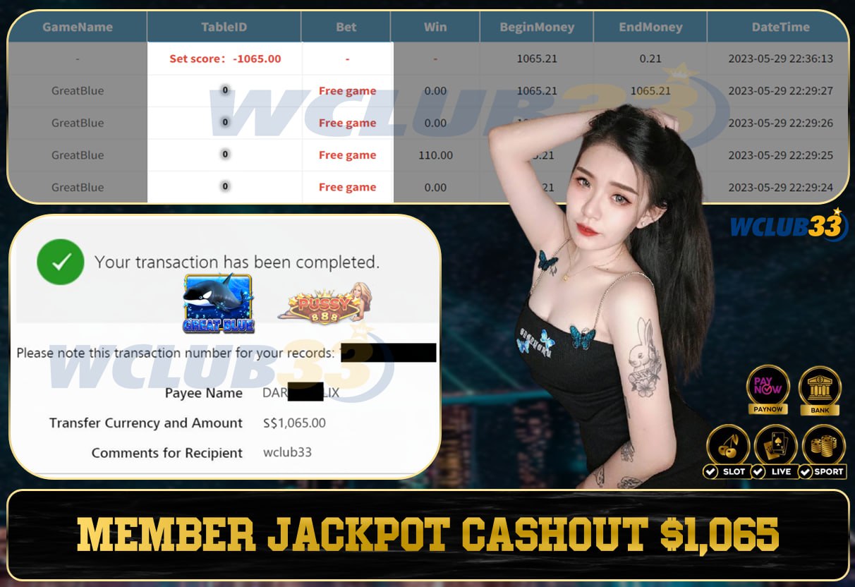 PUSSY888 - GREAT BLUE  WITHDRAW $1.065