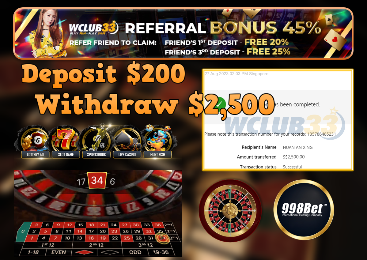 998BET|ROULETTE|WITHDRAW : $2,500