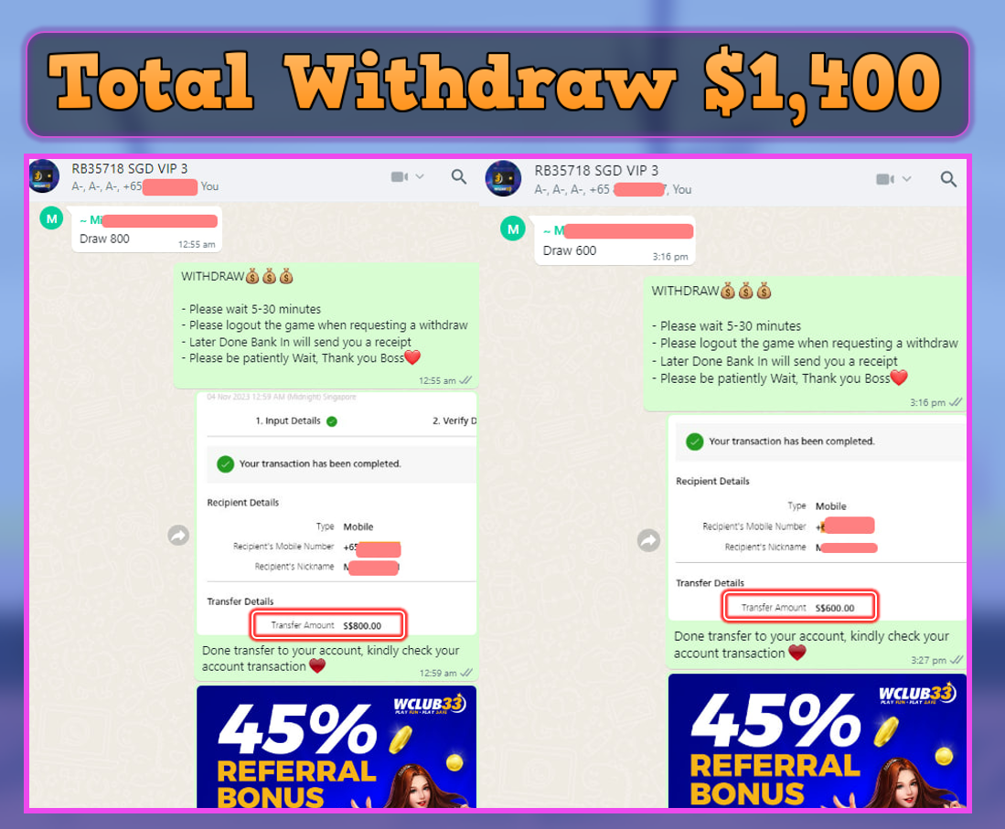 TOTAL WITHDRAW $1,400