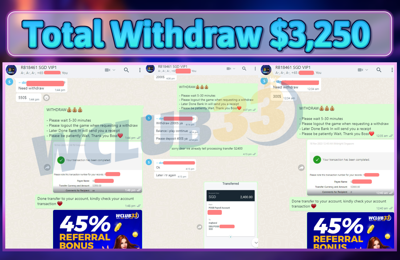 TOTAL WITHDRAW $3,250
