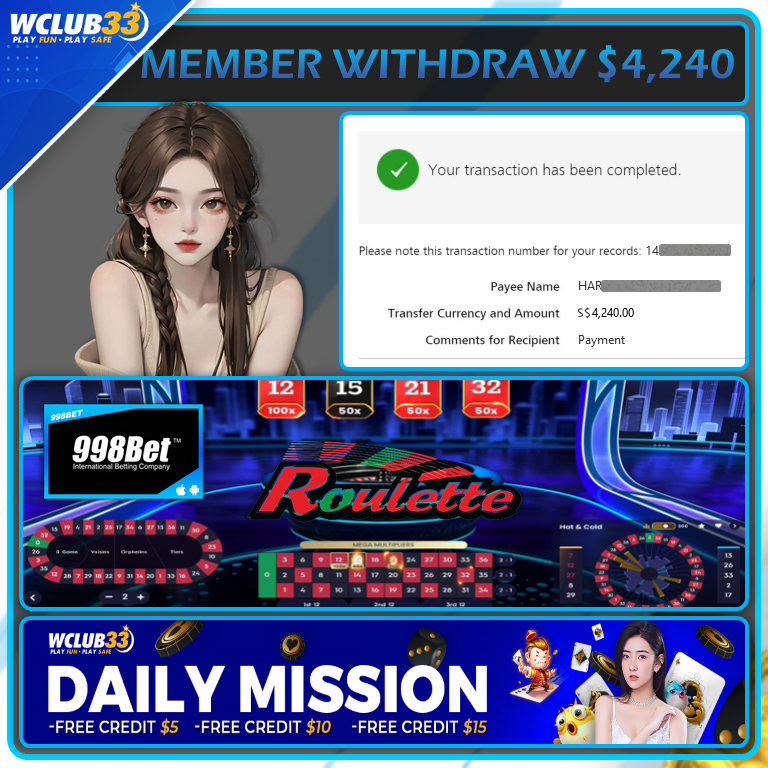 998BET|ROULETTE|WITHDRAW : $4,240