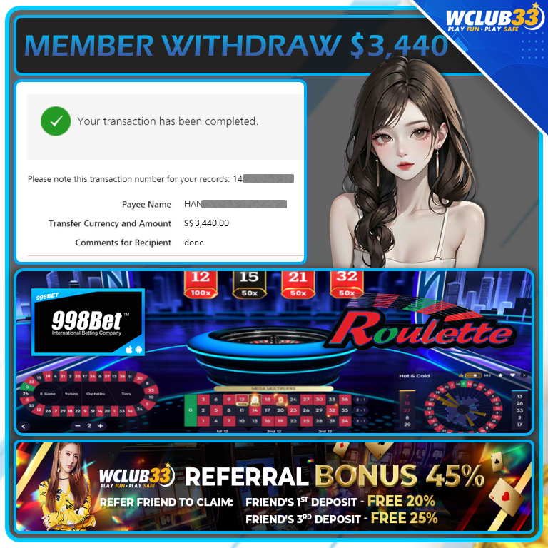 998BET|ROULETTE|WITHDRAW : $3,440