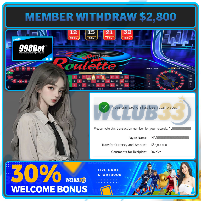 998BET|WITHDRAW : $2,800