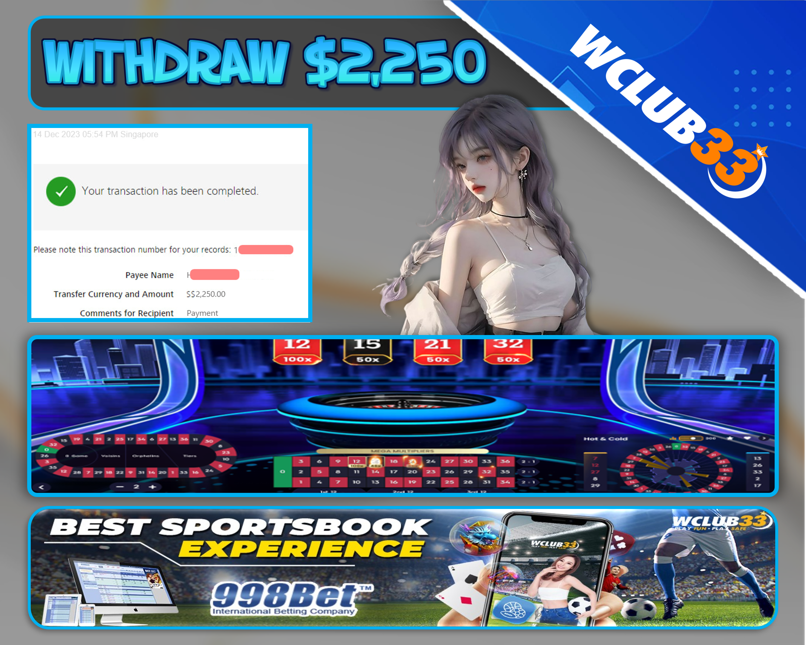 998BET|WITHDRAW : $2,250