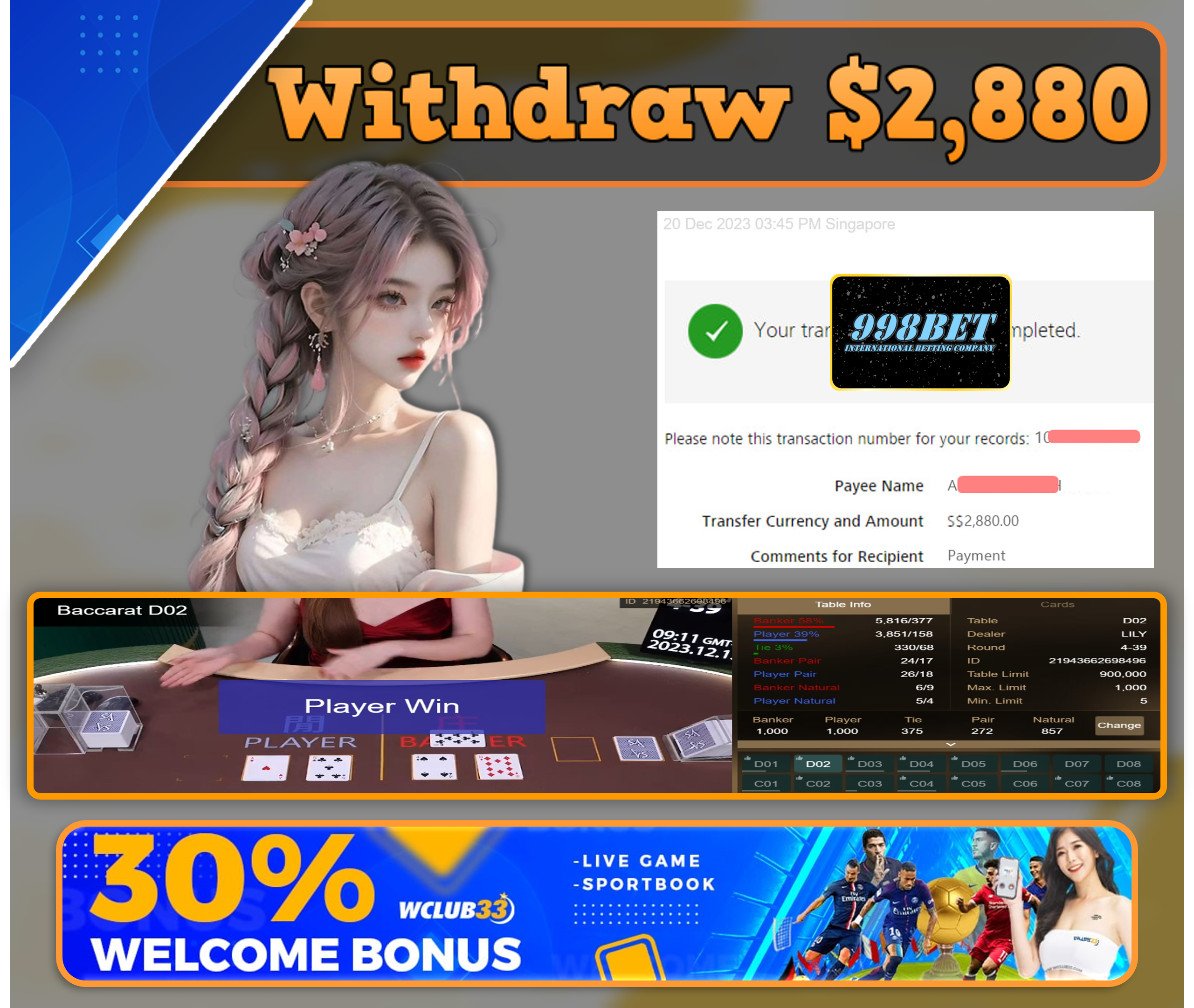 998BET|WITHDRAW : $2,880